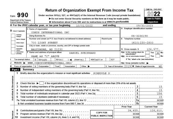 Corus International Finance Form 990 FY23