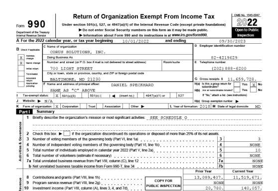 Corus Solutions Finance Form 990 FY23