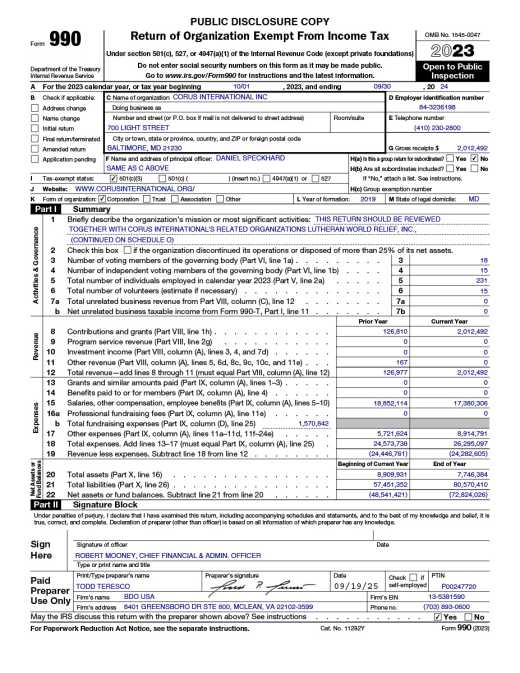 Corus International Finance Formulario 990 FY24