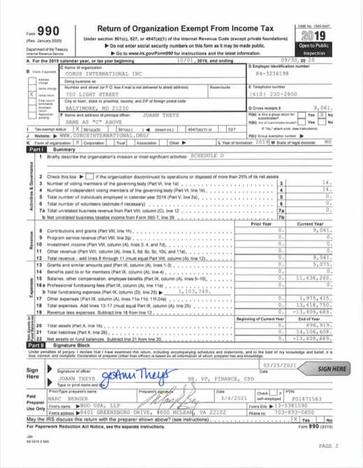 Formulaire 990 de Corus Finance pour l'exercice 20