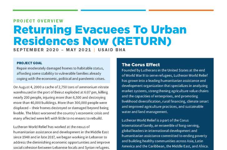 Aperçu du projet RETURN (Returning Evacuees To Urban Residences Now)