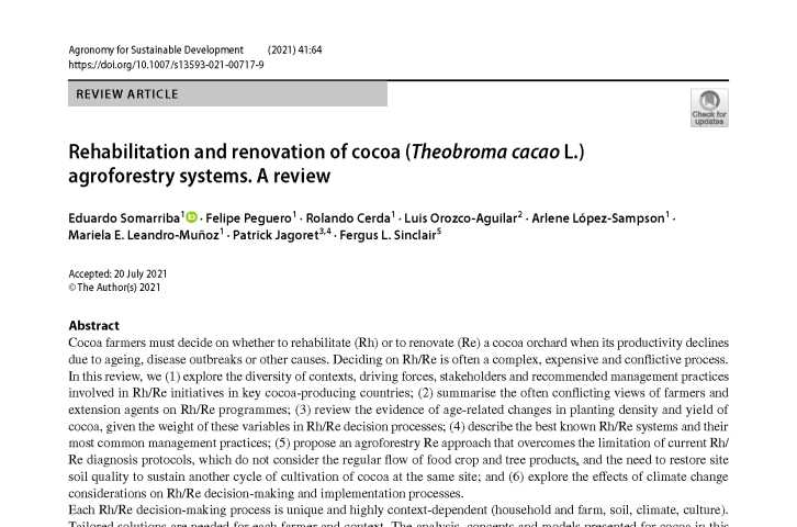 Rehabilitation and renovation of cocoa (Theobroma cacao L.) agroforestry systems