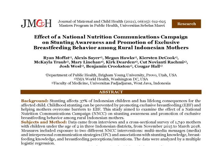 Effect of a National Nutrition Communications Campaign on Stunting Awareness and Promotion of Exclusive Breastfeeding Behavior among Rural Indonesian Mothers