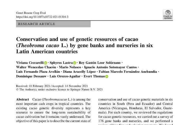Conservation and use of genetic resources of cacao (Theobroma cacao L.) by gene banks and nurseries in six Latin American countries