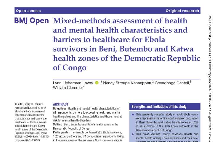 Évaluation par des méthodes mixtes des caractéristiques de la santé et de la santé mentale et des obstacles aux soins de santé pour les survivants d'Ebola dans les zones de santé de Beni, Butembo et Katwa en République démocratique du Congo