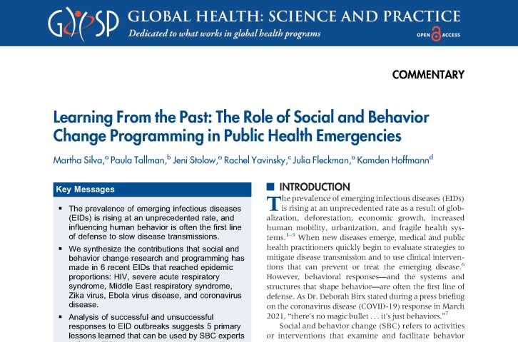 Learning From the Past: The Role of Social and Behavior Change Programming in Public Health Emergencies