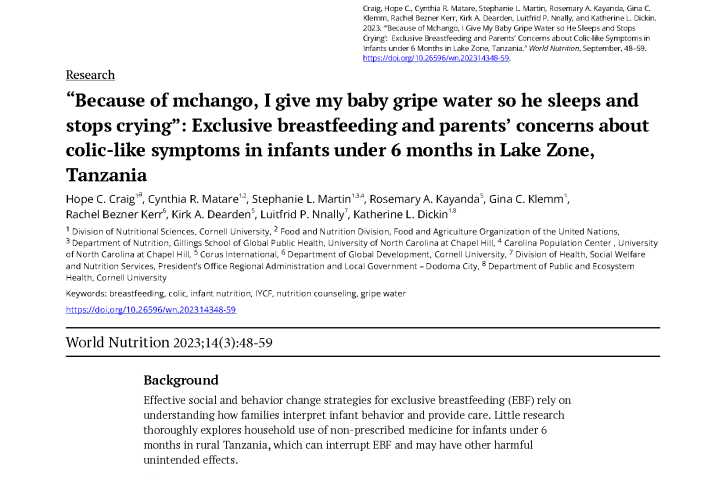 “Because of mchango, I give my baby gripe water so he sleeps and stops crying”: Exclusive breastfeeding and parents’ concerns about colic-like symptoms in infants under 6 months in Lake Zone, Tanzania