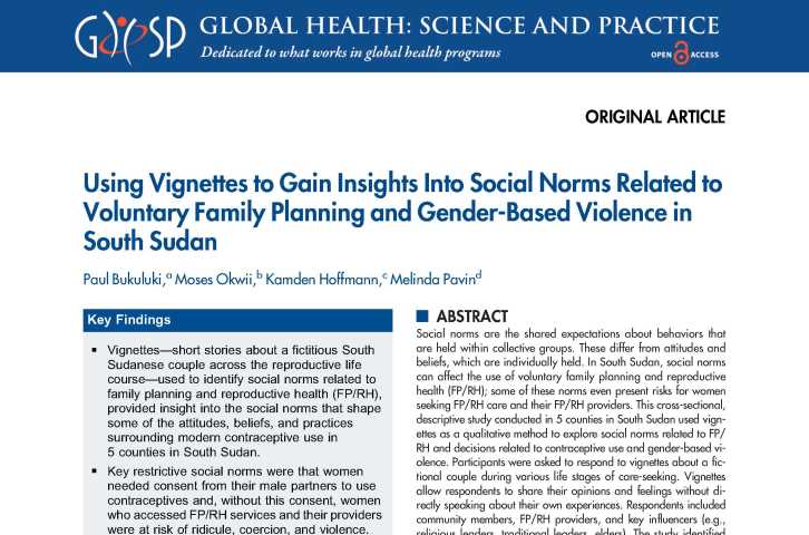Using Vignettes to Gain Insights Into Social Norms Related to Voluntary Family Planning and Gender-Based Violence in South Sudan