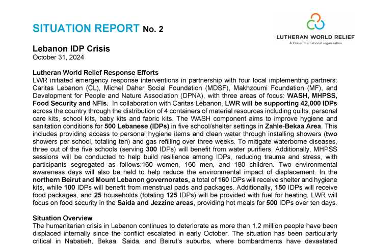 Liban Rapport sur la situation de crise des personnes déplacées à l'intérieur du pays n° 2