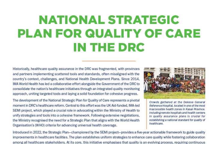 Plan stratégique national pour la qualité des soins en RDC