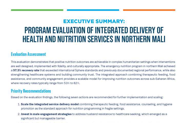 Integrated Delivery of Health and Nutrition Services in Northern Mali Program Evaluation – Executive Summary