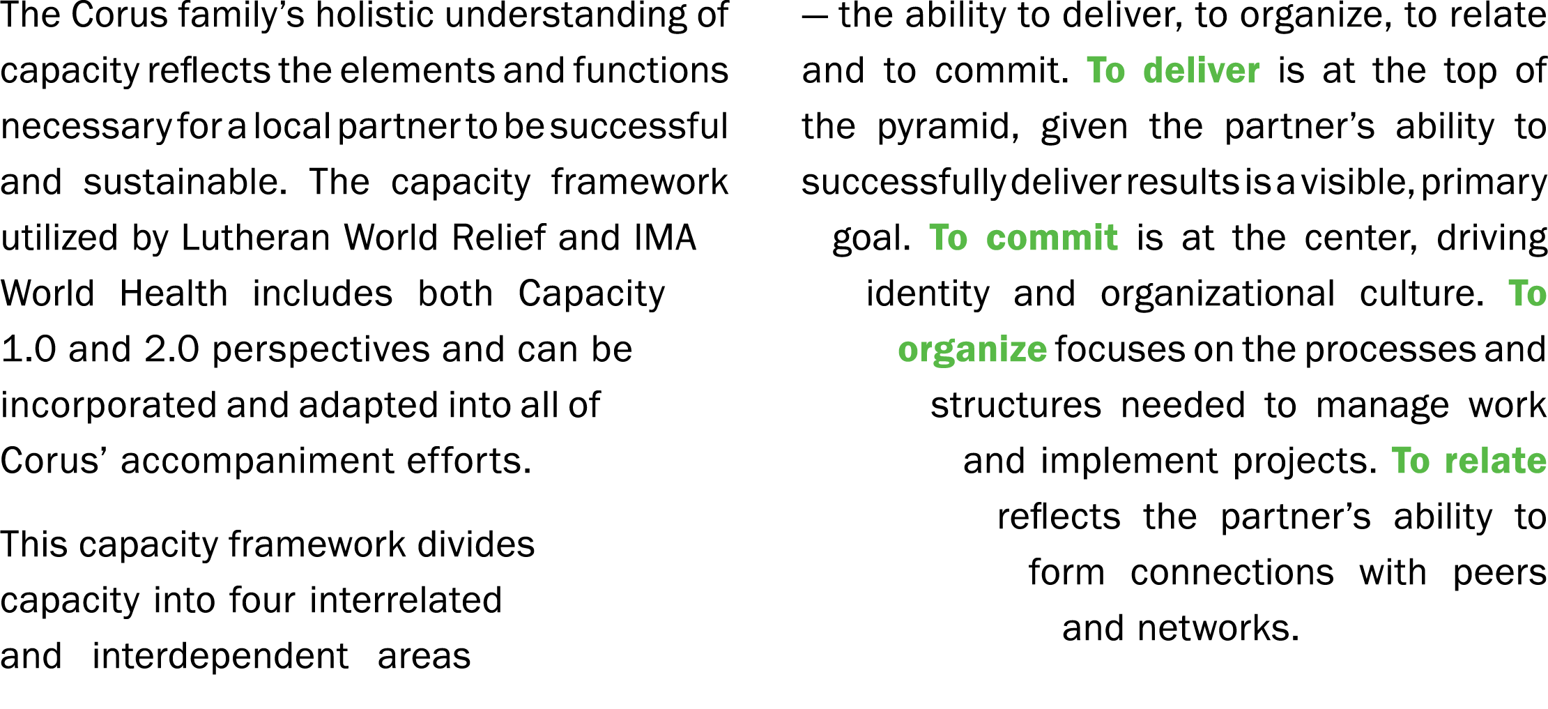 The Corus family s holistic understanding of capacity reflects the elements and functions necessary for a local partn   