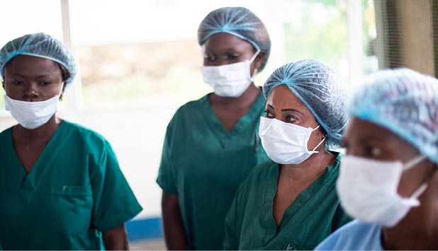 Staff at the antenatal clinic in Kalongo, Beni, North Kivu  The clinic was supported by IMA in the improvement of infrastructure including the building of the antenatal clinic 
